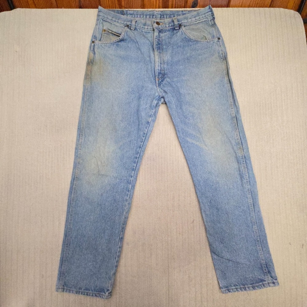 Vintage Wrangler Jeans Mens 34x32 Light Wash Blue Regular Fit Straight Denim